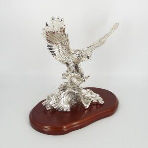 Marcello Giorgio Laminated Silver Eagle Figurine with Wood Base and Original Box